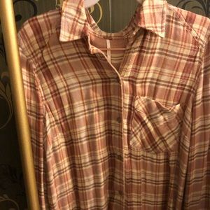 Free People Pink Plaid Shirt